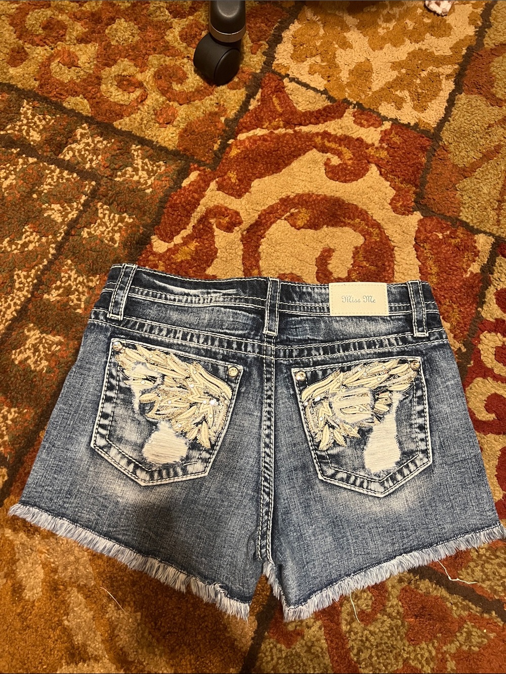 Miss Me Denim Embroidered Wing Pocket Shorts - Blue